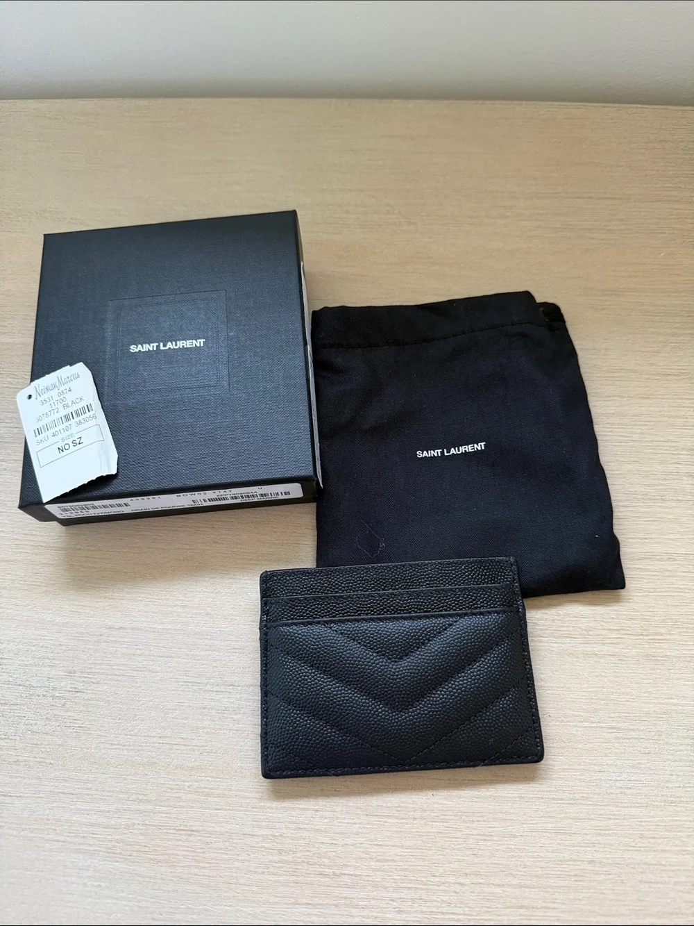 Yves Saint Laurent Black Quilted Chevron Leather Card Holder with YSL Logo